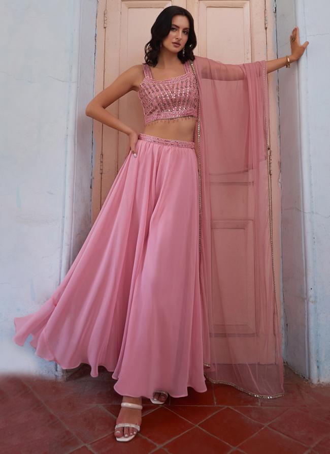 Georgette Pink Party Wear Hand Work Readymade Indo Western